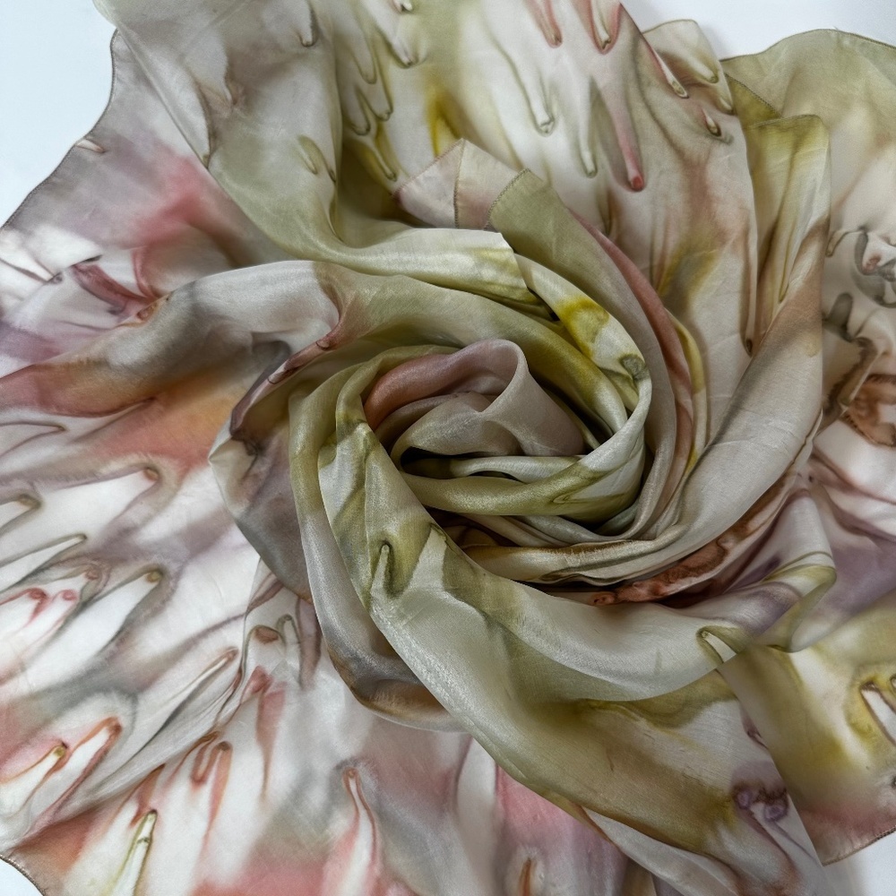 Vintage 34” Hand-Painted Style Silk Feel Square Scarf Watercolor - Picture 2 of 5